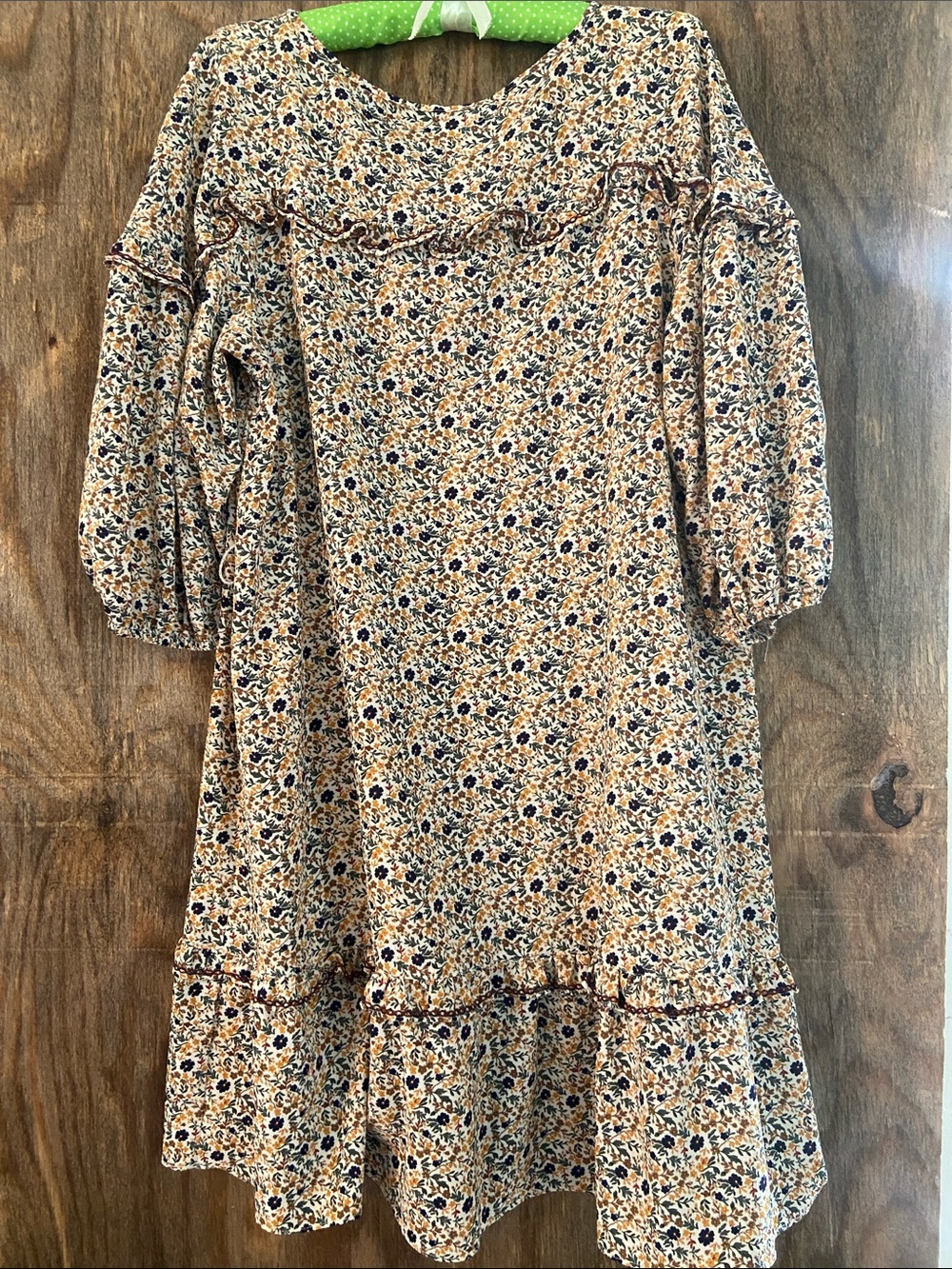 Max Studio Beige Floral Midi Dress with Navy & Mustard Accents M - Picture 8 of 9
